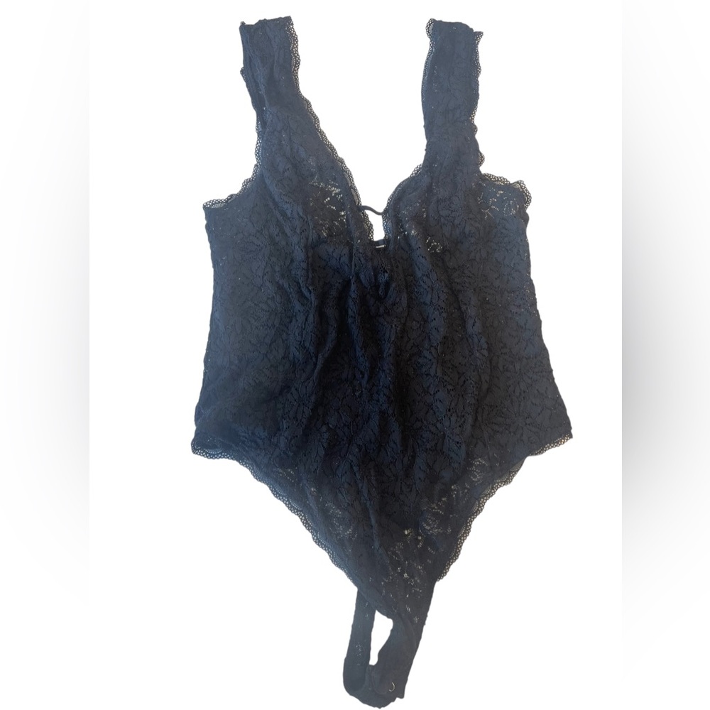 Free People Mason Thong Lace Bodysuit Top Black Size Medium - Picture 9 of 11